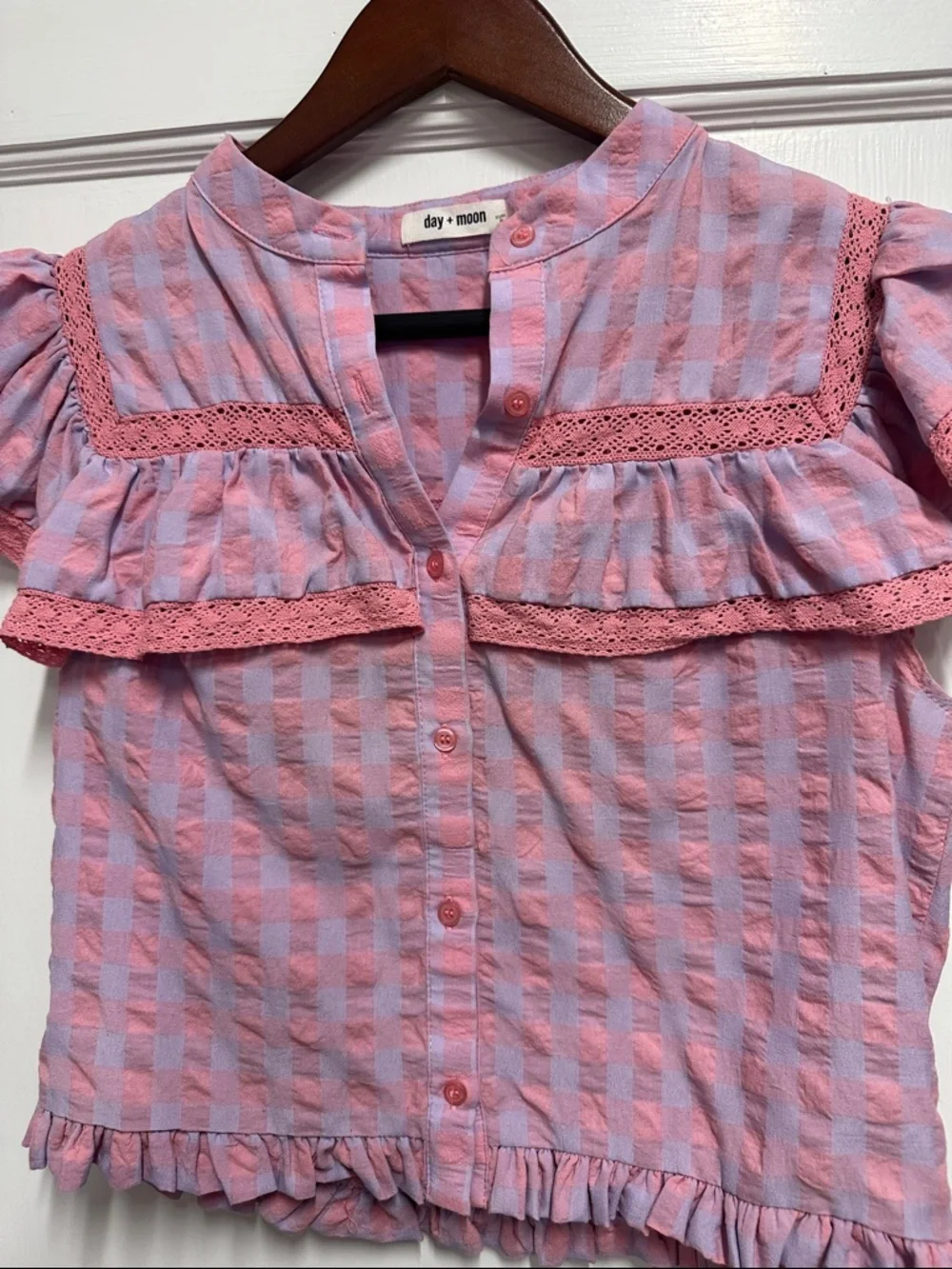 Pink & Lilac Ruffle Button-Front Girls Top - Picture 2 of 5